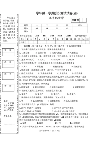 九年级化学上学期第四次月考试卷(pdf) 新人教版试卷