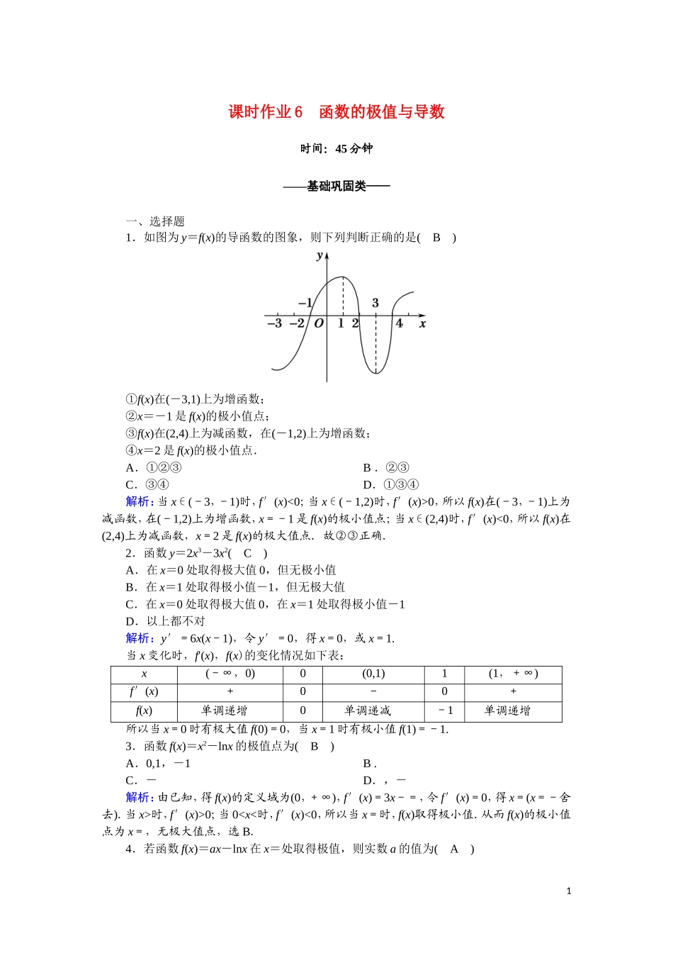高中数学 第一章 导数及其应用 课时作业6 1.3.2 函数的极值与导数（含解析）新人教A版选修2-2-新人教A版高二选修2-2数学试题_第1页