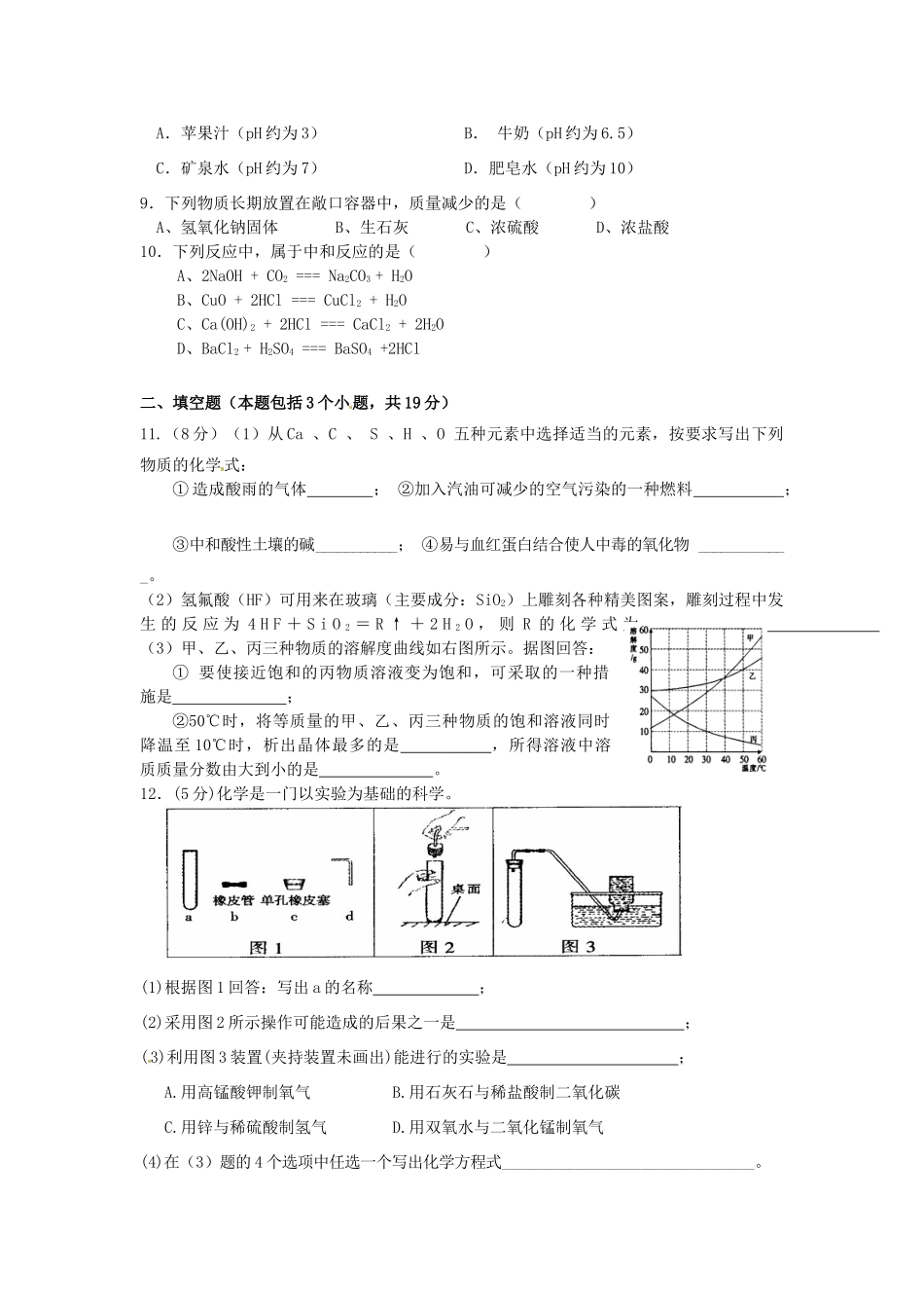 四川省宜宾市南溪四中届九年级化学下学期第一次月考试卷 新人教版试卷_第2页