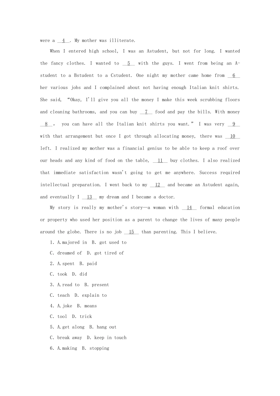 北京市丰台区高考英语二轮复习 完形填空选练(3) 试题_第3页