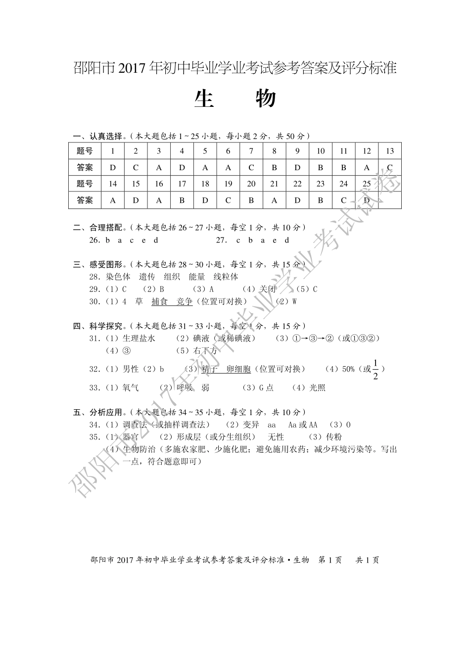 中考生物试卷答案(pdf) 064_第1页