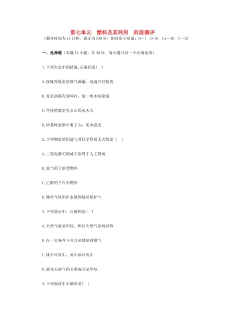 九年级化学上册 第七单元燃料及其利用阶段测评 新人教版试卷