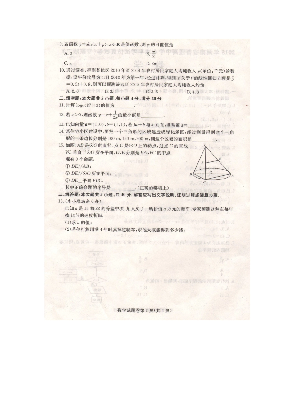 高二数学下学期学业水平仿真考试试卷试卷_第2页