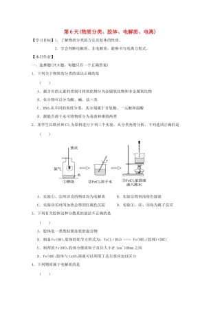 高一化学寒假作业 第6天（物质分类、胶体、电解质、电离）-人教版高一全册化学试题