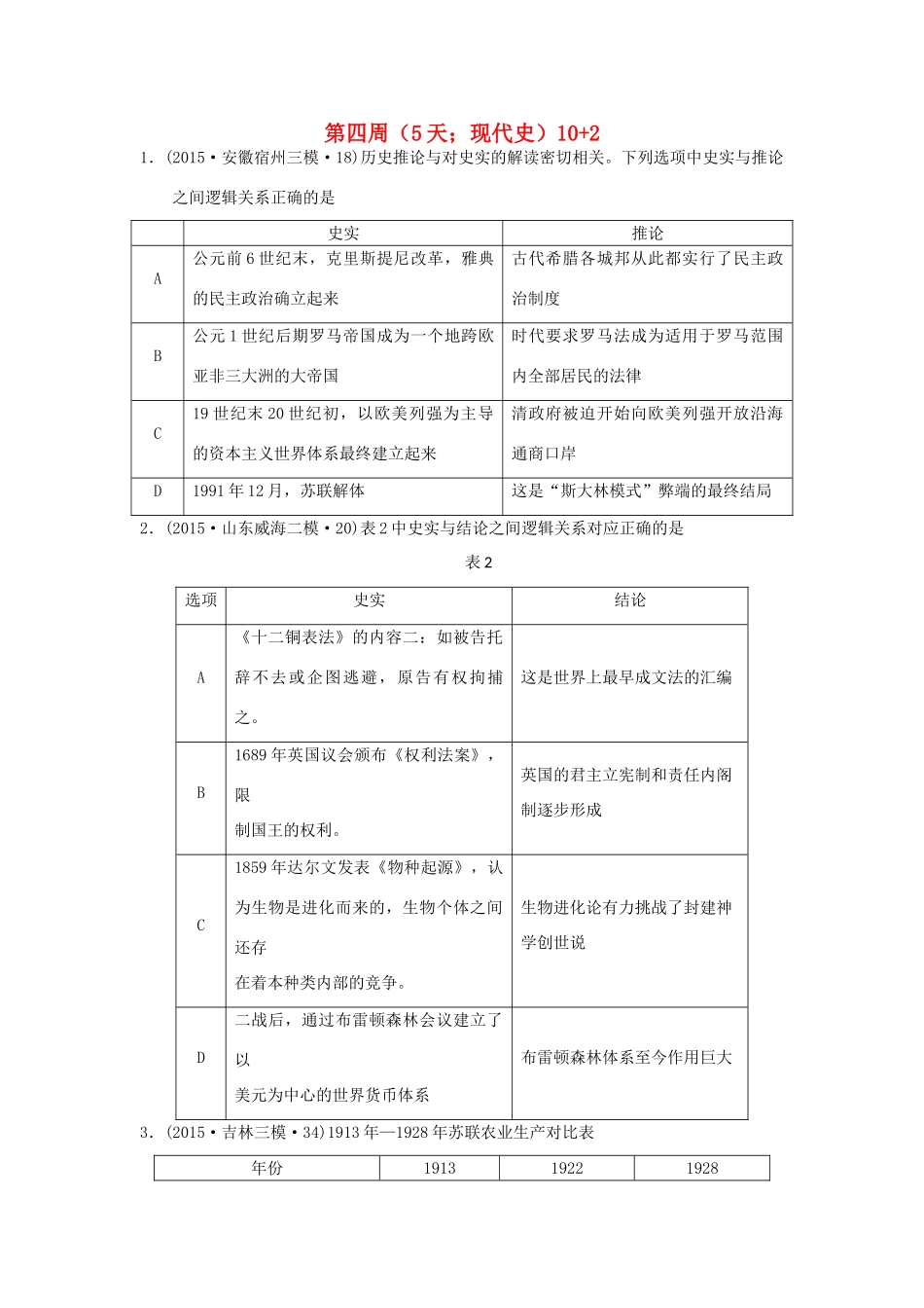 高考历史周周练 第四周-人教版高三全册历史试题_第1页