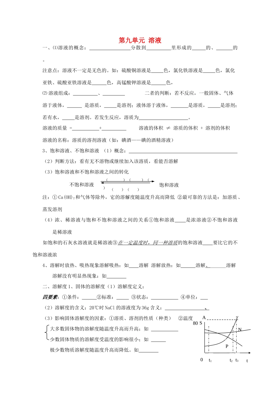 九年级化学下册 第九单元 溶液检测题2 新人教版试卷_第1页