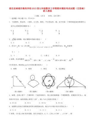 九年级数学上学期期末模拟考试试卷(无答案) 新人教版试卷