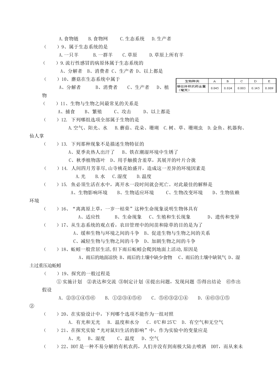 中考生物专题复习(一)生物和生物圈 人教新课标版试卷_第2页