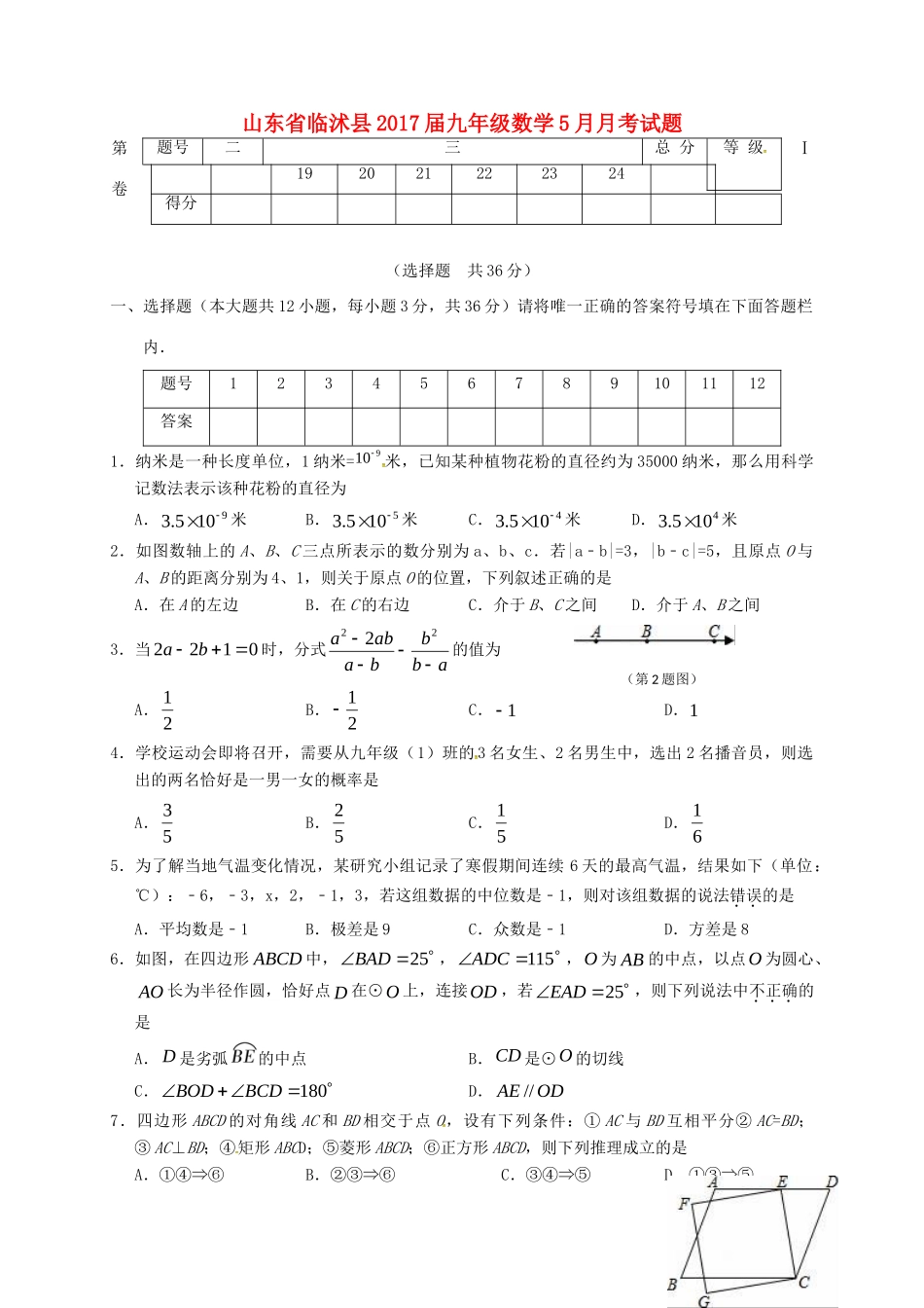 九年级数学5月月考试卷试卷_第1页