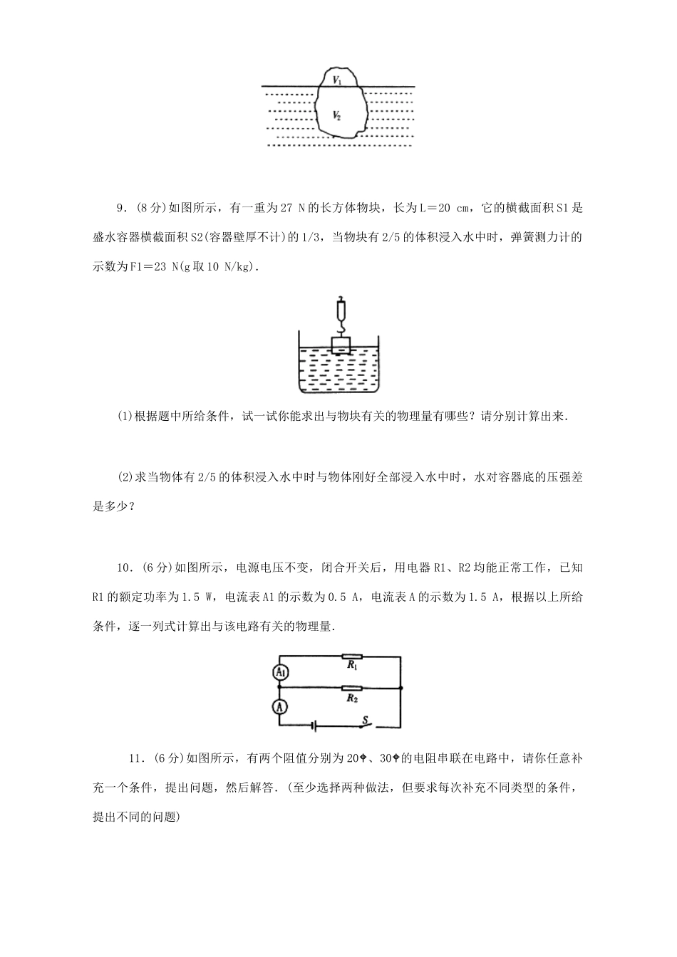 中考物理专题训练七开放性试卷_第3页