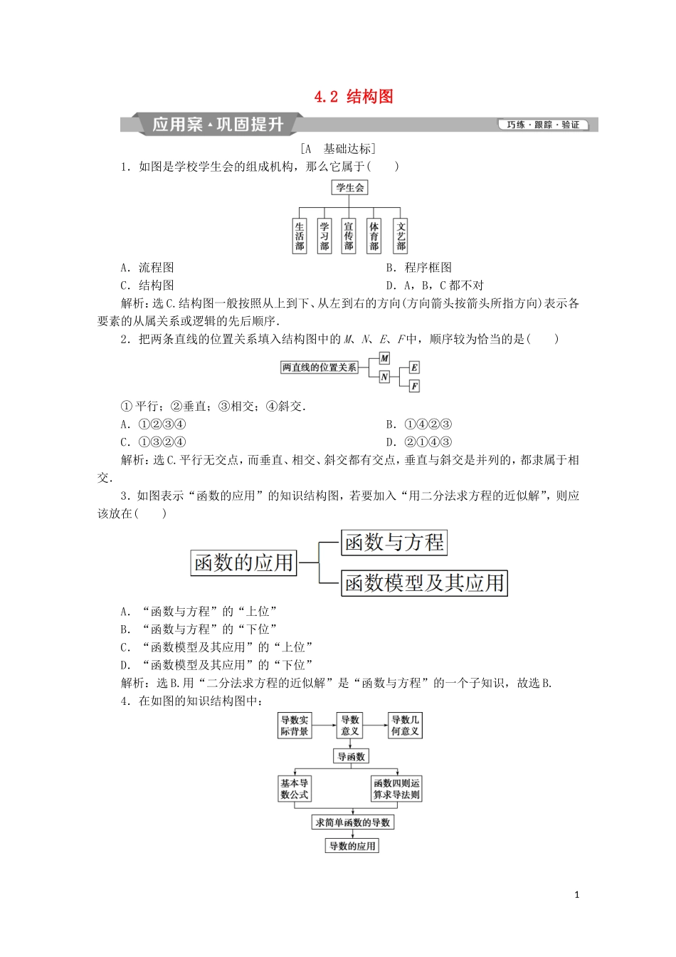 高中数学 第四章 框图 4.2 结构图练习（含解析）新人教A版选修1-2-新人教A版高二选修1-2数学试题_第1页