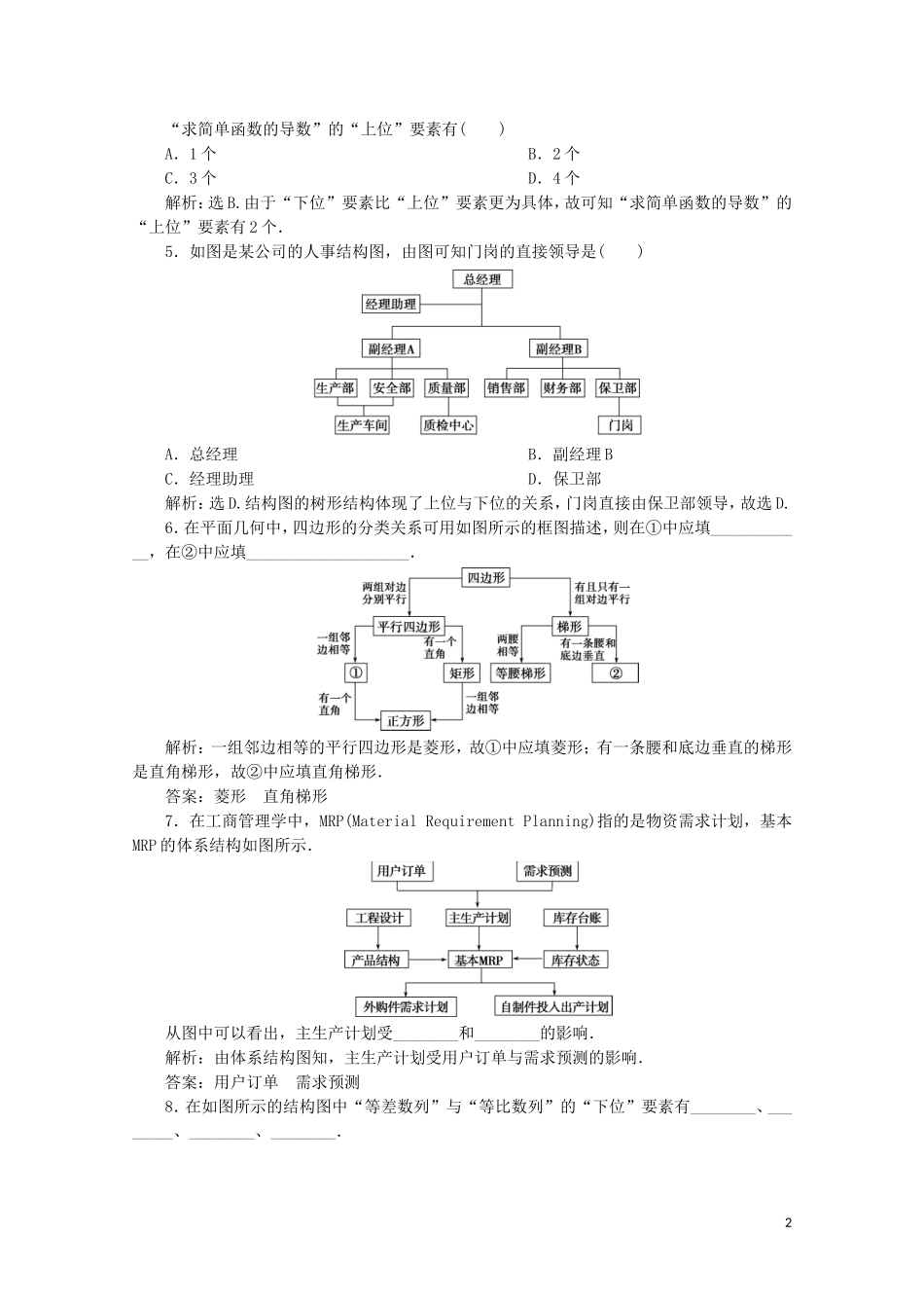 高中数学 第四章 框图 4.2 结构图练习（含解析）新人教A版选修1-2-新人教A版高二选修1-2数学试题_第2页