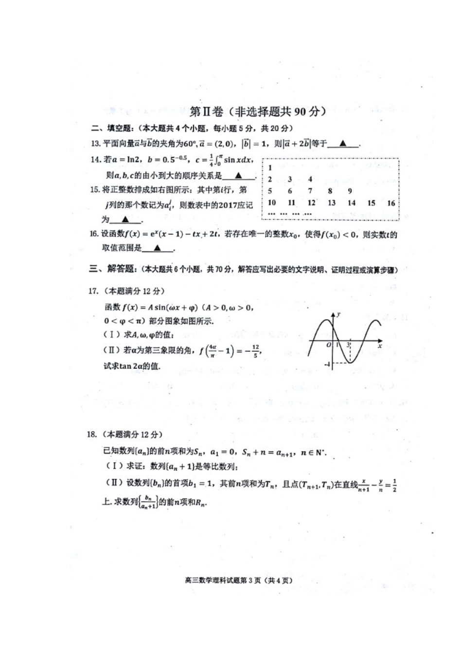 山东省邹城市高三数学上学期期中试卷 理试卷_第3页