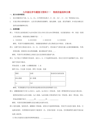 九年级化学专题复习资料十一  物质的鉴别和分离试卷