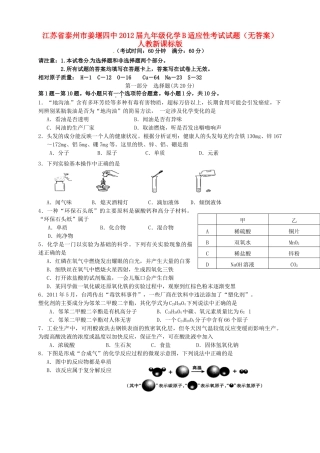 九年级化学B适应性考试试卷 人教新课标版试卷