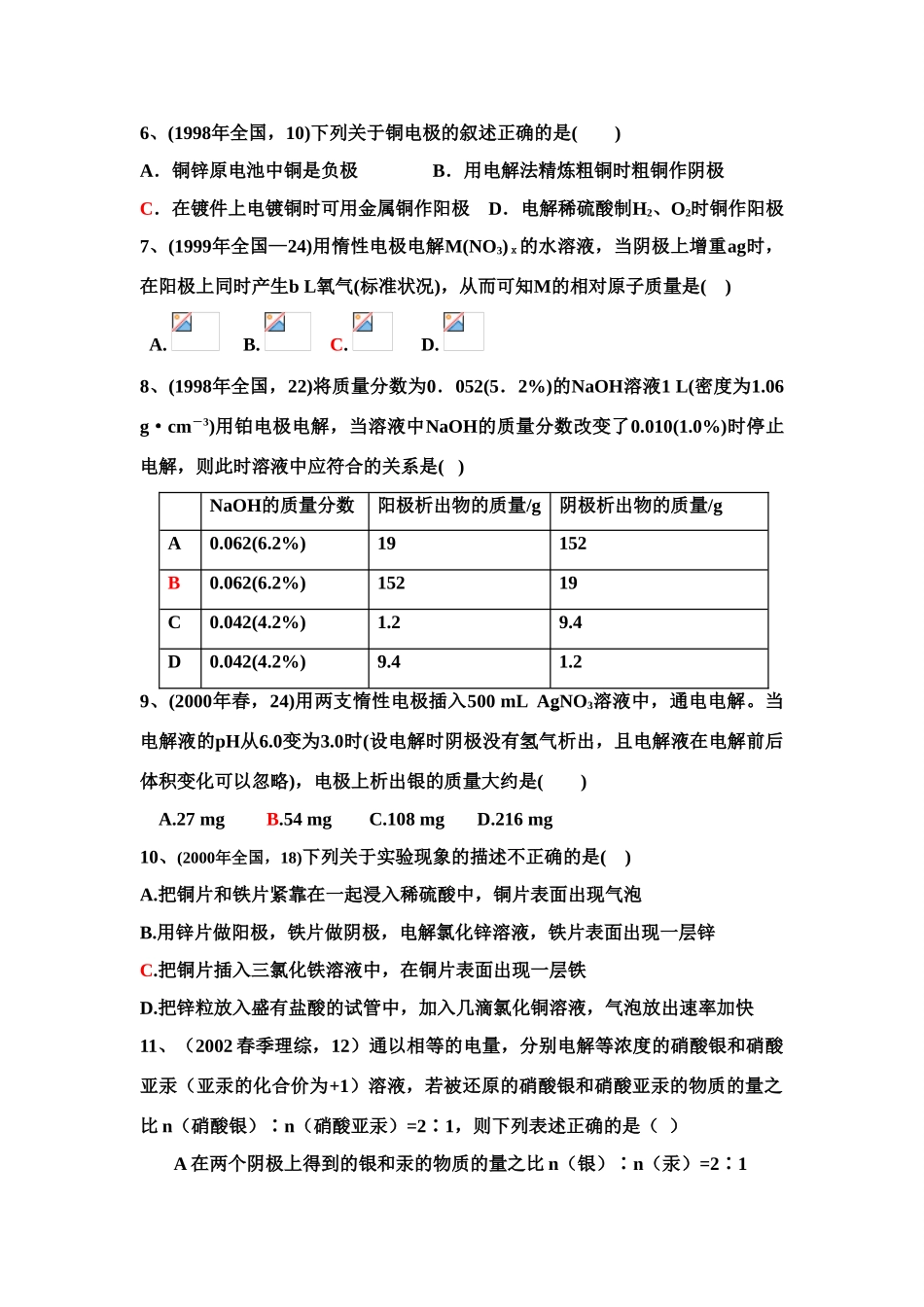 历届高一化学高考《电解原理及应用》试题_第2页