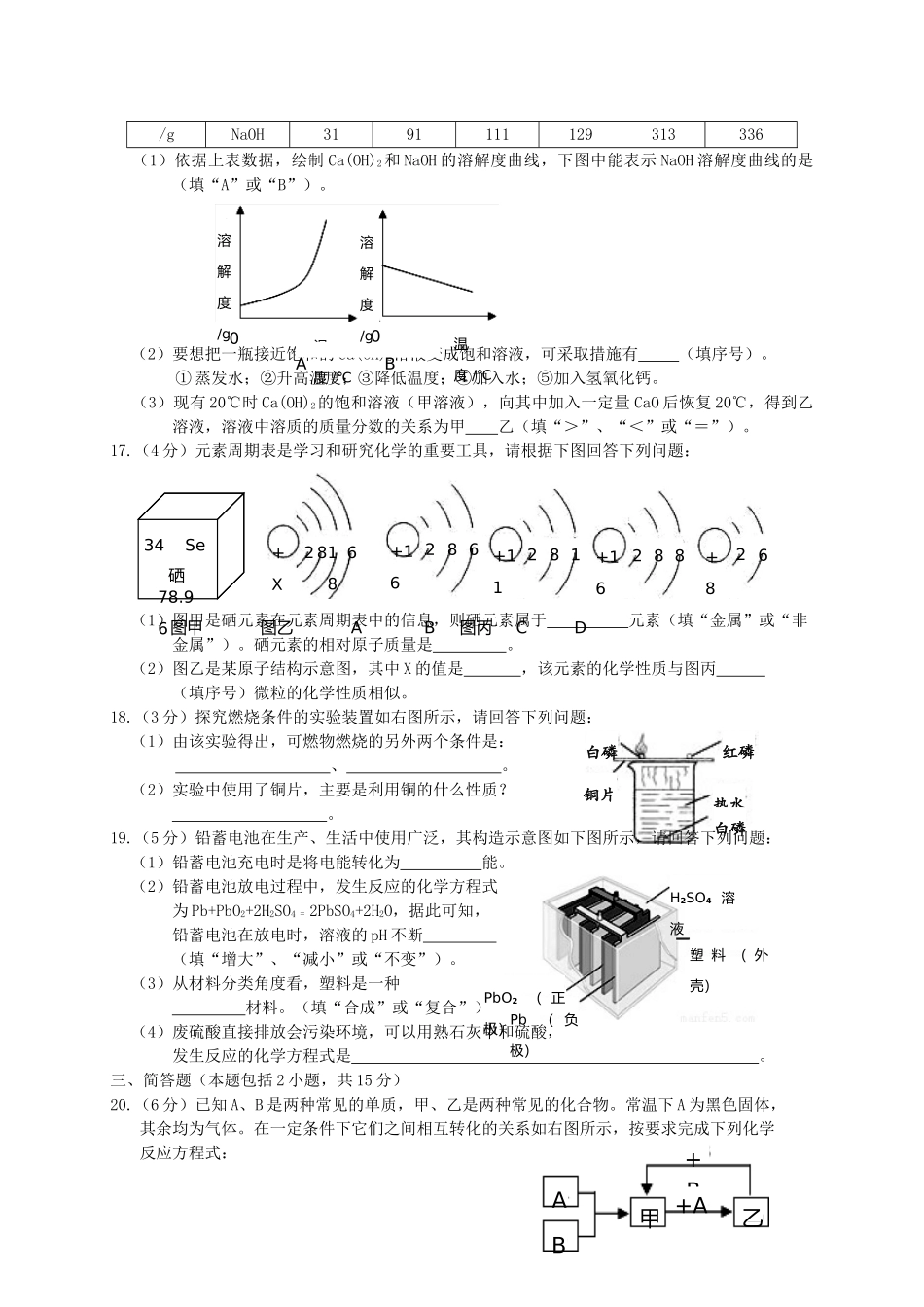 初中化学毕业生学业模拟试题_第3页