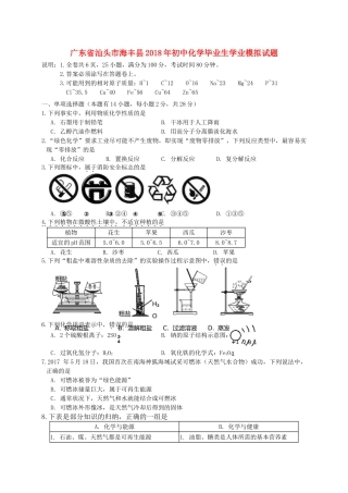 初中化学毕业生学业模拟试题