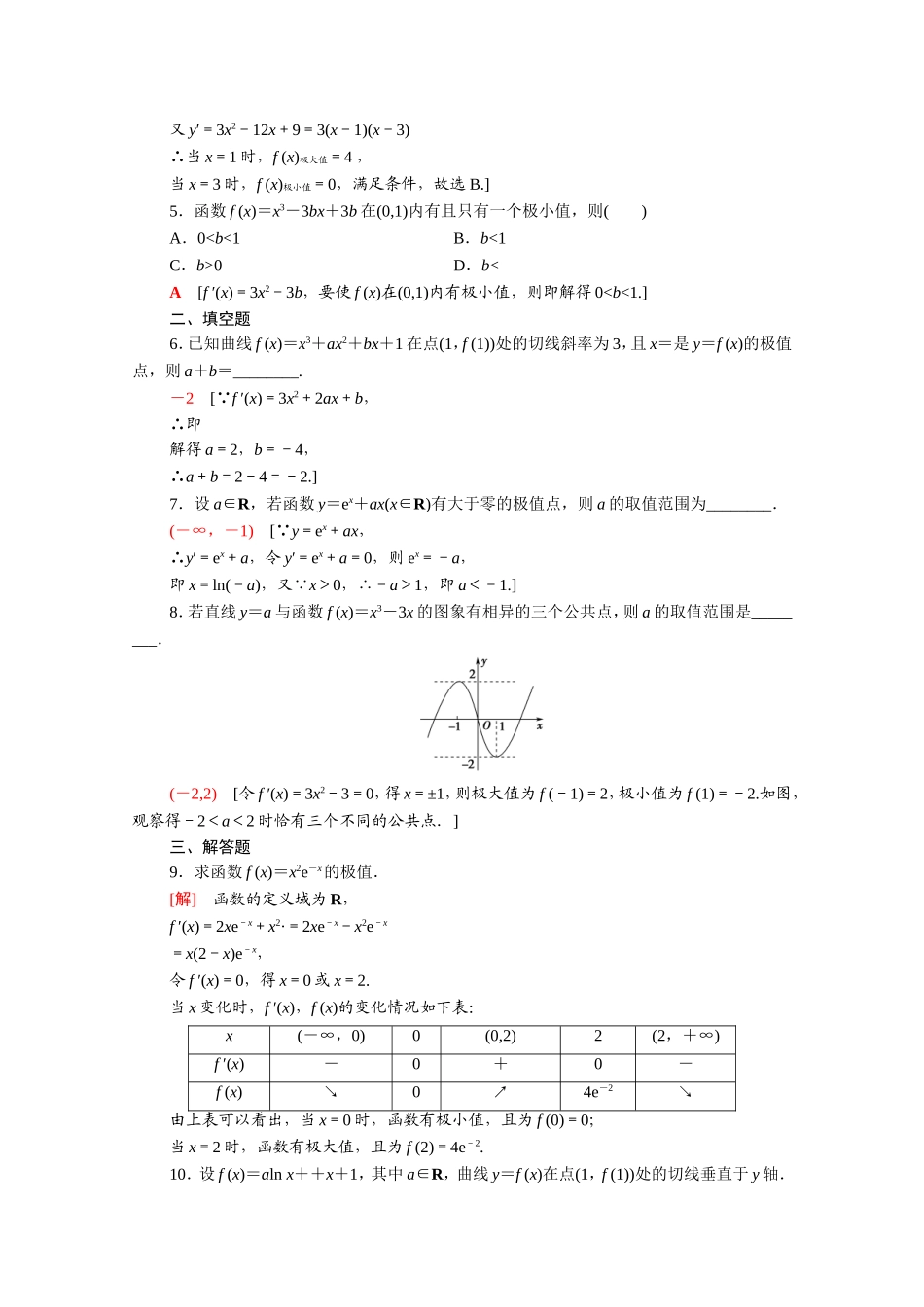 高中数学 第一章 导数及其应用 1.3.2 函数的极值与导数课时分层作业（含解析）新人教A版选修2-2-新人教A版高二选修2-2数学试题_第2页