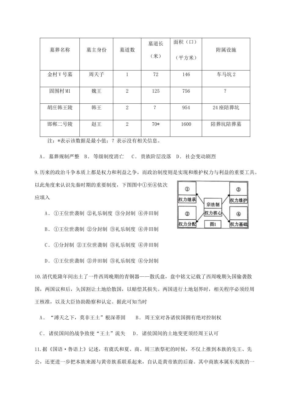 高一历史10月阶段考试试题-人教版高一全册历史试题_第3页