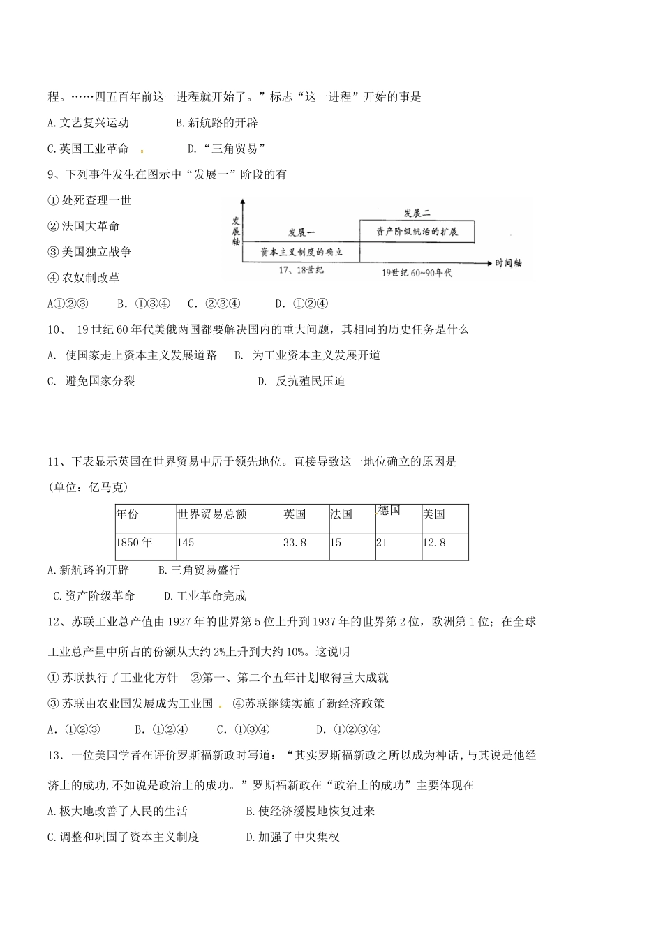 九年级历史上学期期末测试模拟试卷一 新人教版试卷_第2页