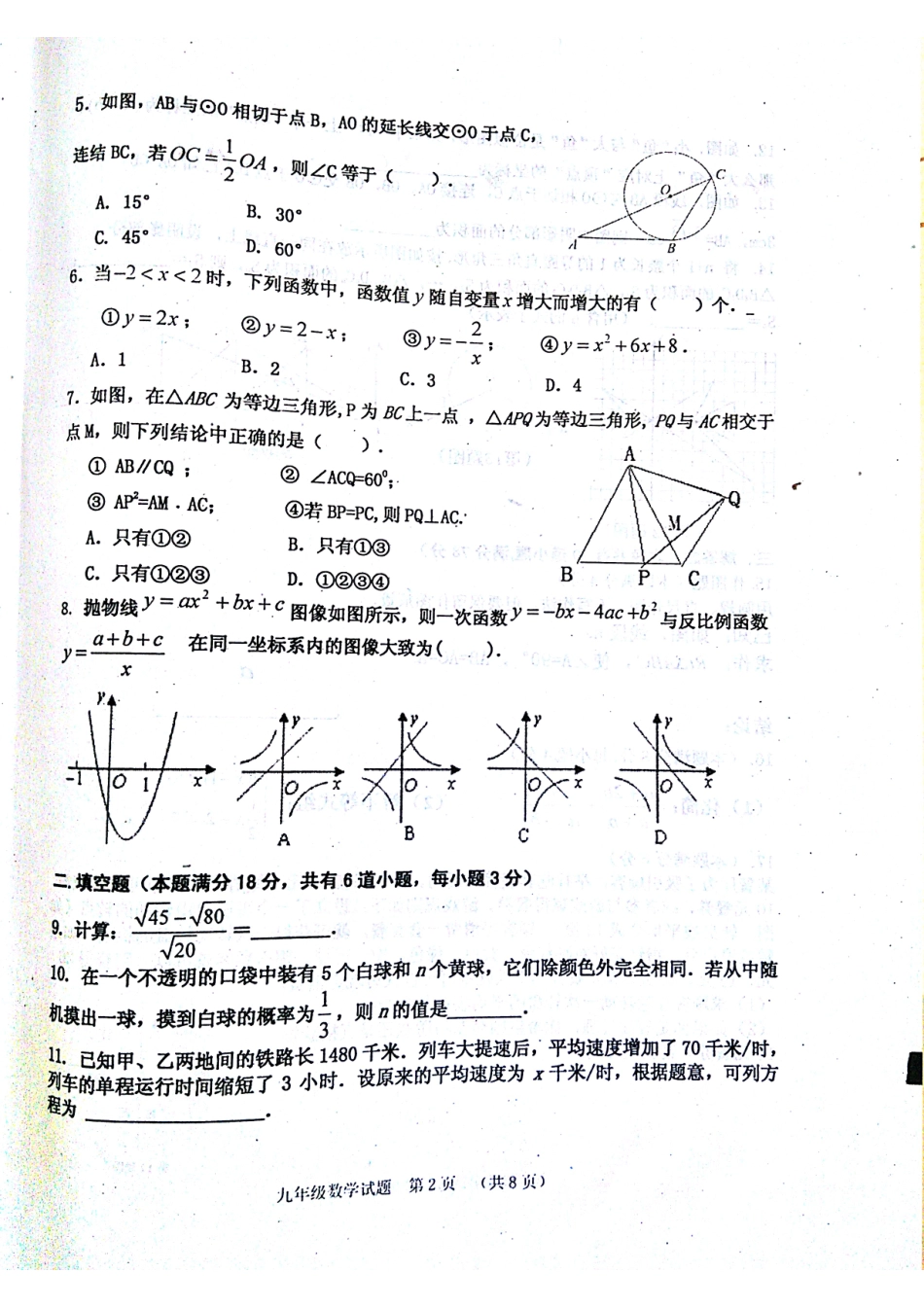 山东省青岛市经济开发区九年级数学下学期第一次模拟试卷(pdf)试卷_第2页