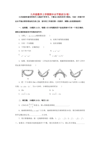九年级数学上学期期中水平测试B卷华东师大版试卷