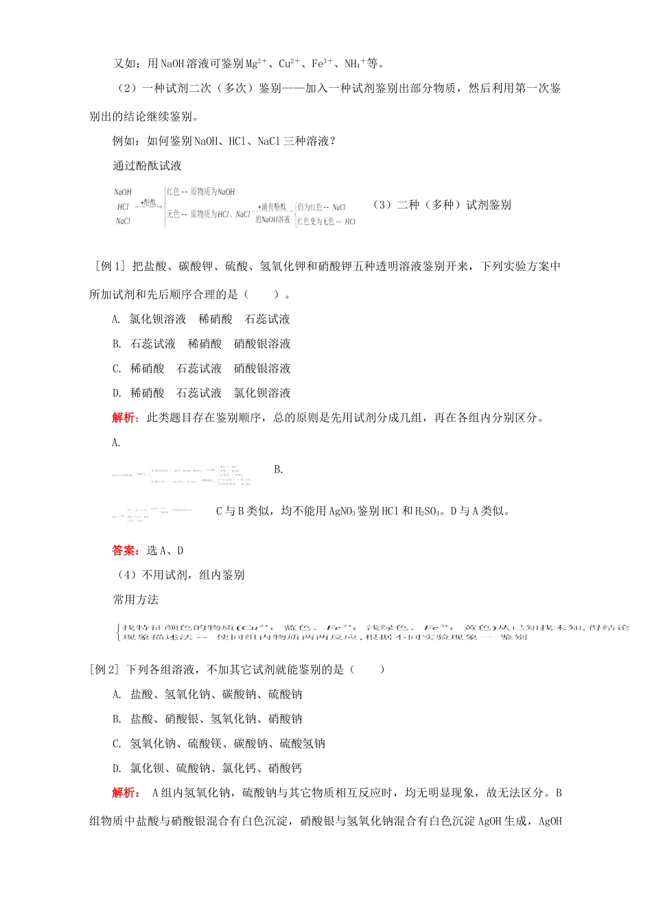 九年级化学酸碱盐 氧化物综合题型二 鉴别 检验题例题解析 天津版试卷_第2页
