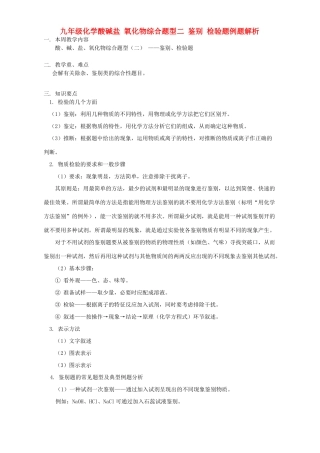 九年级化学酸碱盐 氧化物综合题型二 鉴别 检验题例题解析 天津版试卷