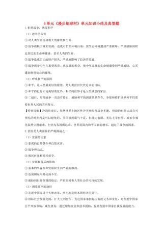 九年级政治 第6单元(漫步地球村)单元知识小结及典型题 教科版试卷