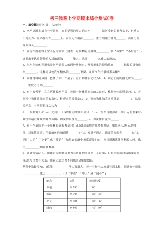 初三物理上学期期末综合测试C卷 新课标 人教版 试题
