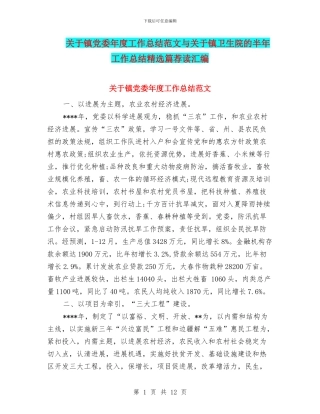 关于镇党委年度工作总结范文与关于镇卫生院的半年工作总结精选篇荐读汇编