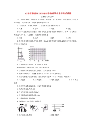 山东省聊城市2020年初中物理学业水平考试试卷