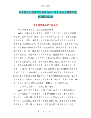 关于镇党委年度工作总结与关于非公企业党建带妇建调研报告汇编
