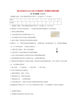 九年级物理上学期期末调研试卷 新人教版试卷