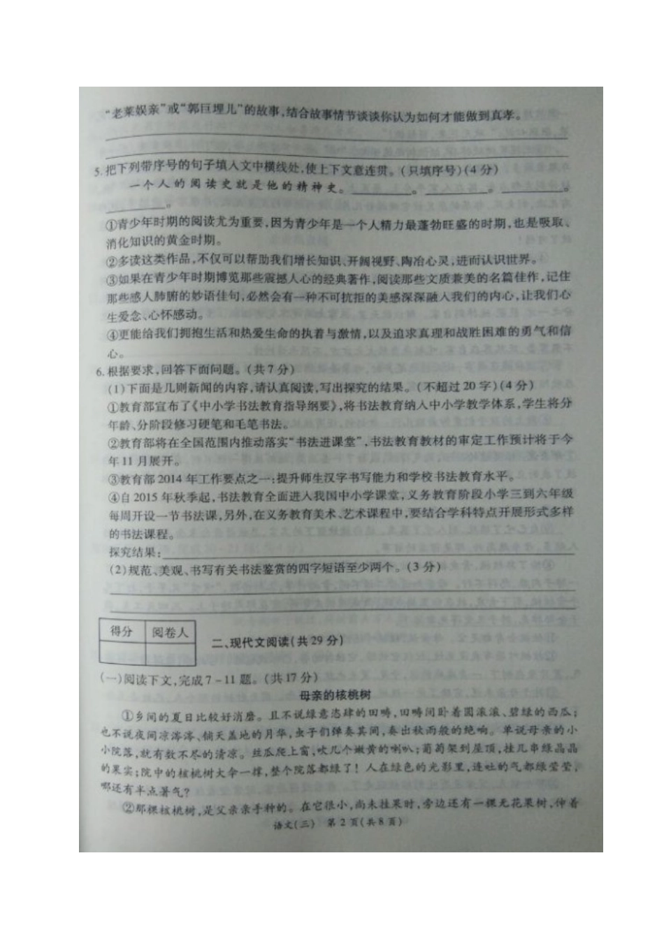 中考语文模拟试卷(三)(押题卷)试卷_第2页