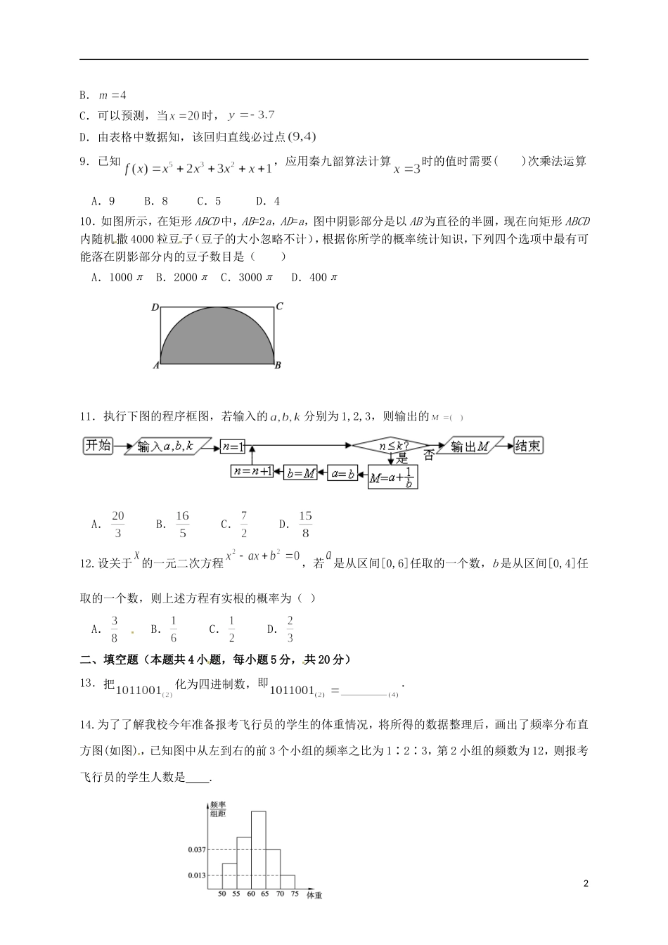 高二数学9月月考试题（A）-人教版高二全册数学试题_第2页