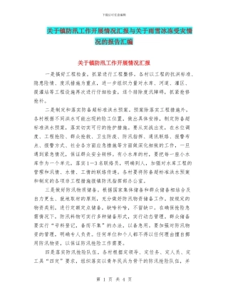 关于镇防汛工作开展情况汇报与关于雨雪冰冻受灾情况的报告汇编