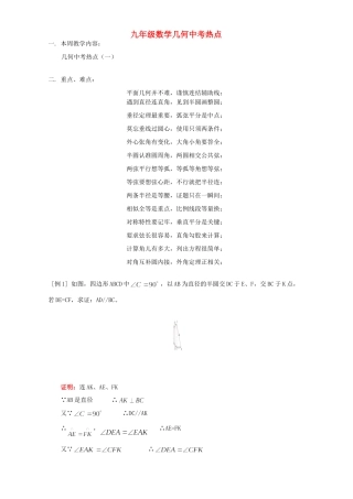九年级数学几何中考热点 人教四年制试卷