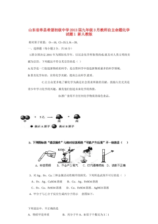 九年级化学3月教师自主命题试卷1 新人教版试卷