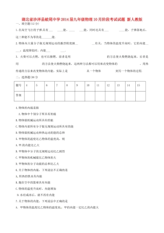 九年级物理10月阶段考试试卷 新人教版试卷