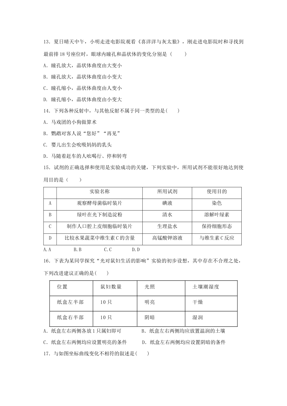 初中生物学业水平考试模拟题 试题_第3页