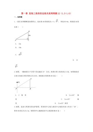 九年级数学下册 第一章 直角三角形的边角关系周周测12(15 16)(新版)北师大版试卷