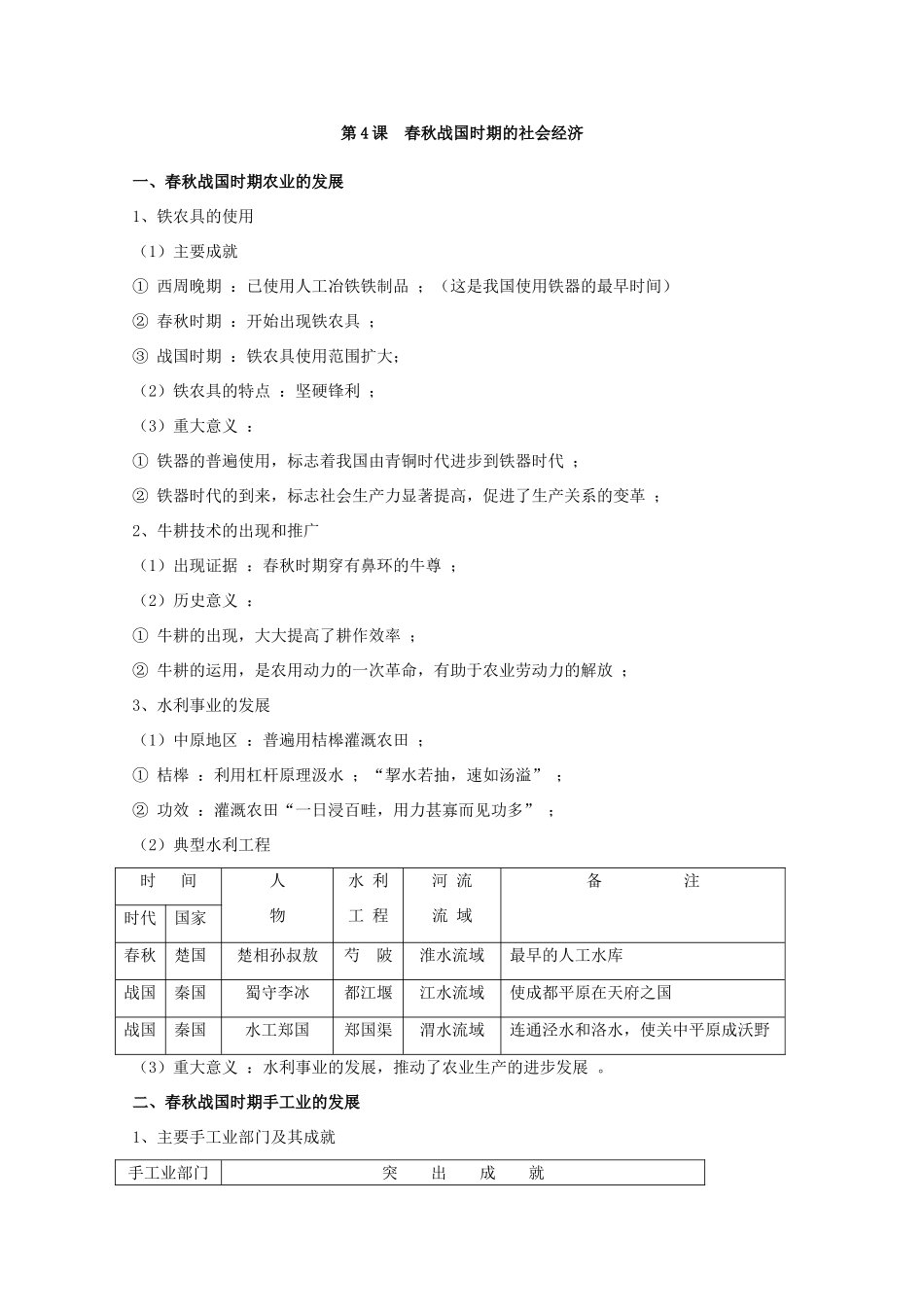高考历史旧人教一轮复习先秦史（5）：春秋战国时期的社会经济_第1页