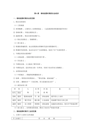 高考历史旧人教一轮复习先秦史（5）：春秋战国时期的社会经济