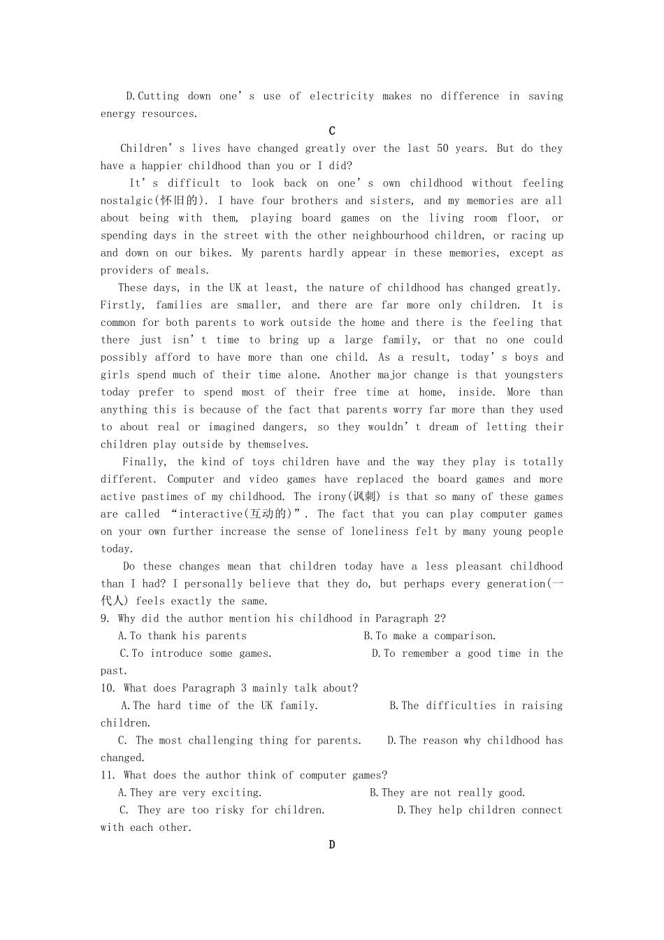 山东省烟台市 高二英语下学期5月月考试卷_第3页