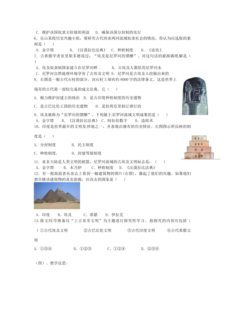 九年级历史(大河流域—人类文明的摇篮)测试卷试卷_第2页