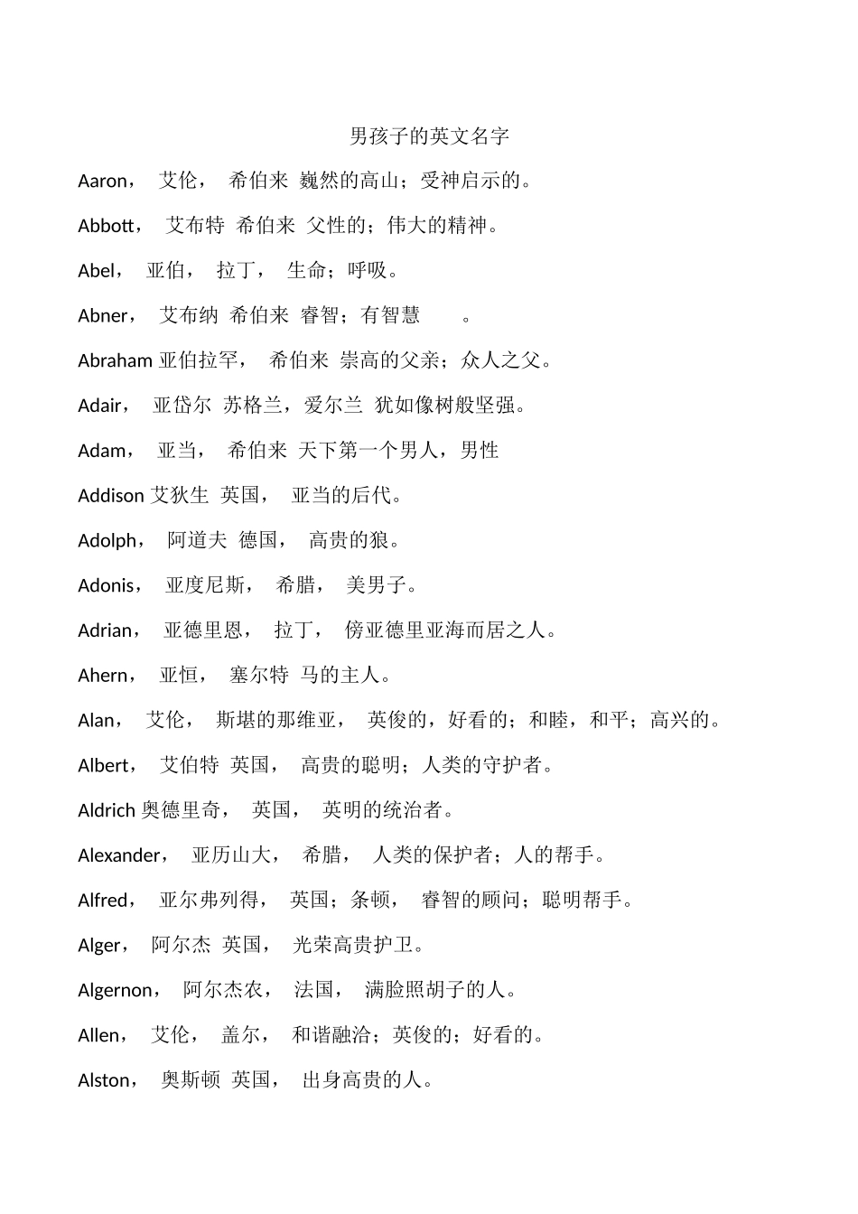 男孩子的英文名字_第1页