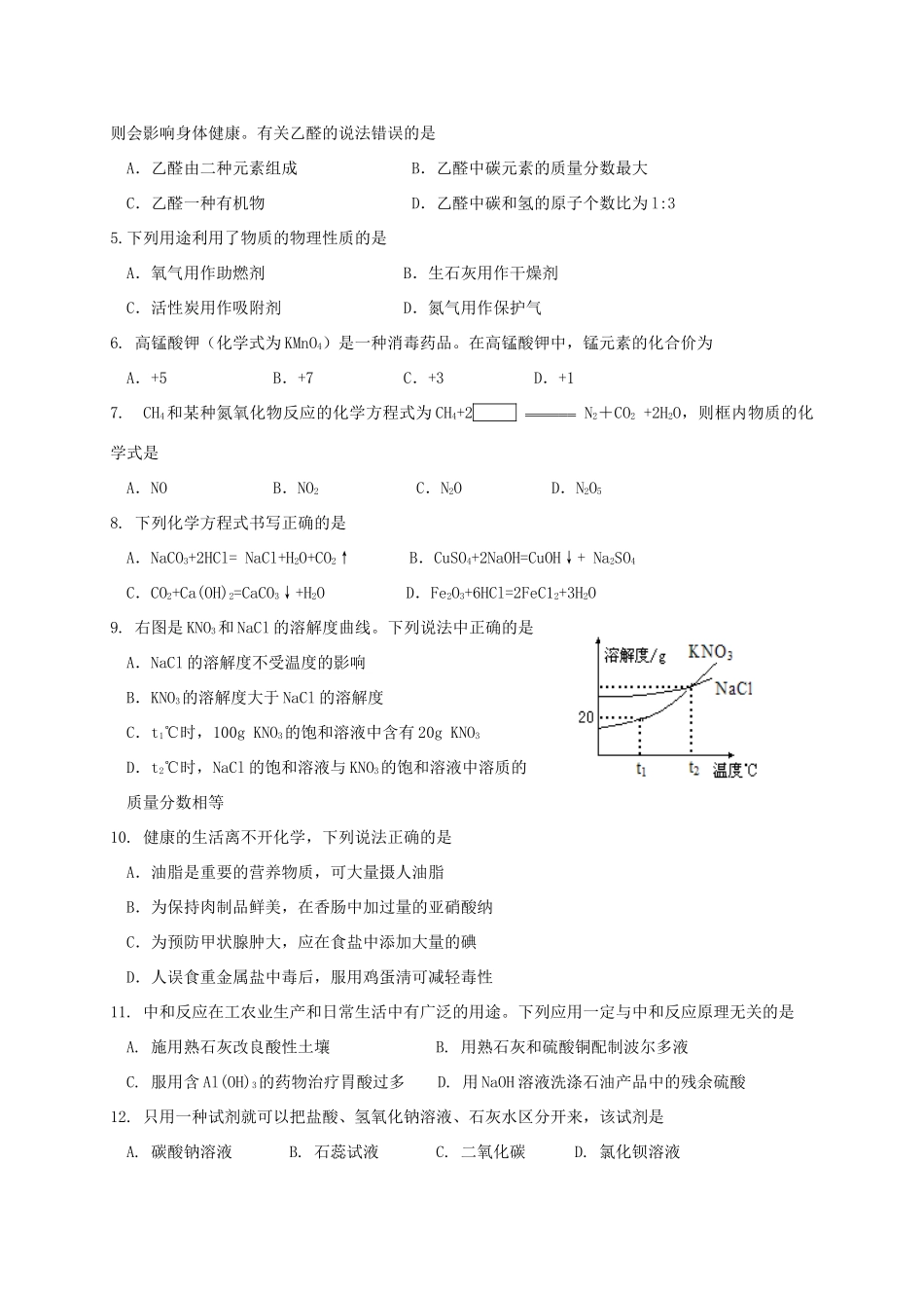 山东省淄博市高青县九年级化学第一次模拟考试试卷_第2页