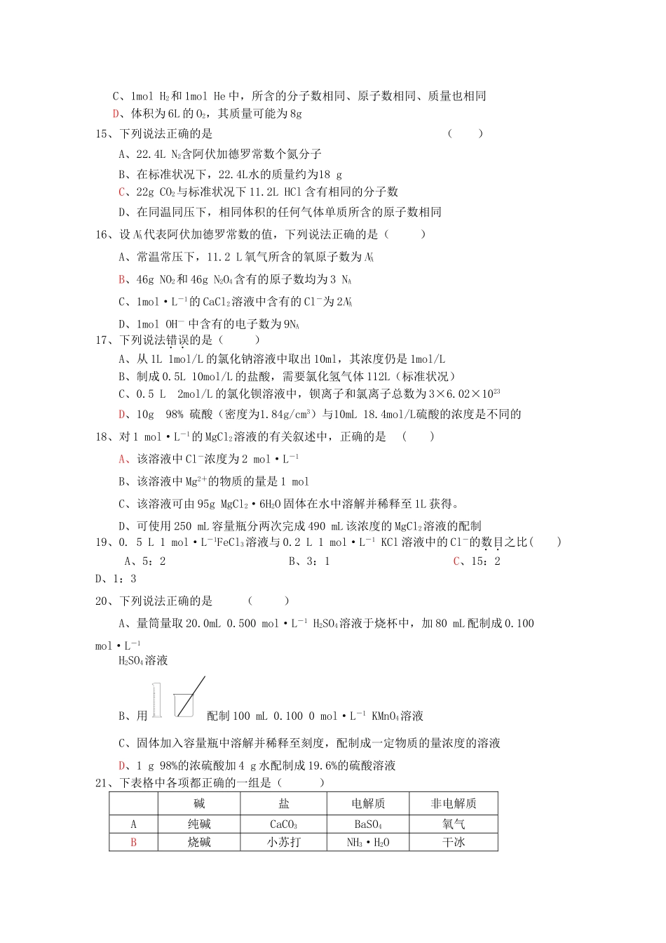 黑龙江省鸡西虎林市高一化学上学期期中试题-人教版高一全册化学试题_第3页